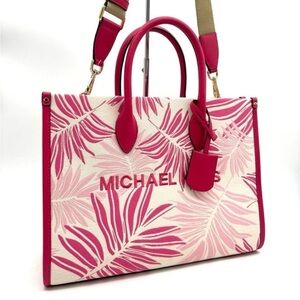 Michael Kors Medium Mirella Tote Bag Electric Pink Multi Leather